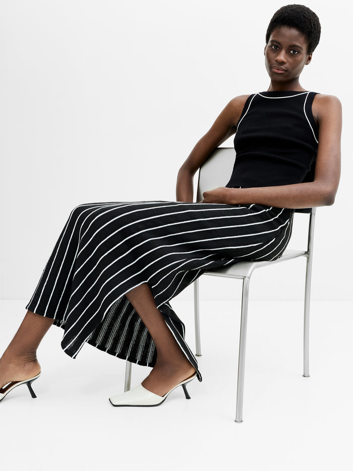 Crochet Knit Striped Black Maxi Skirt