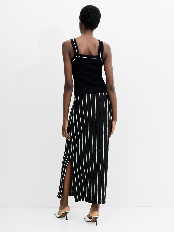 Crochet Knit Striped Black Maxi Skirt