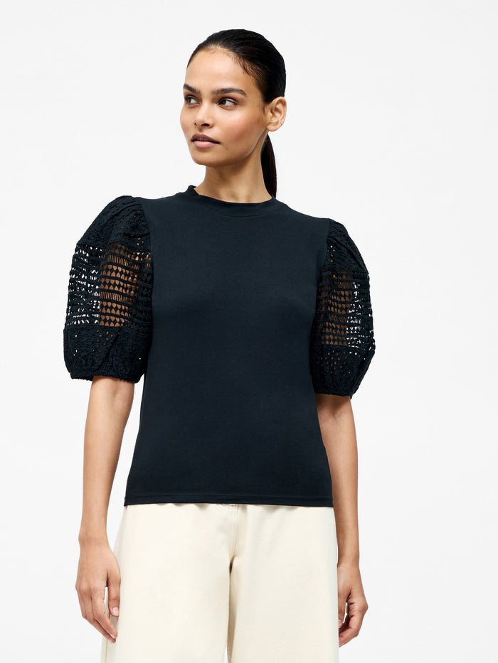 Crochet Lace Puff Sleeve Top