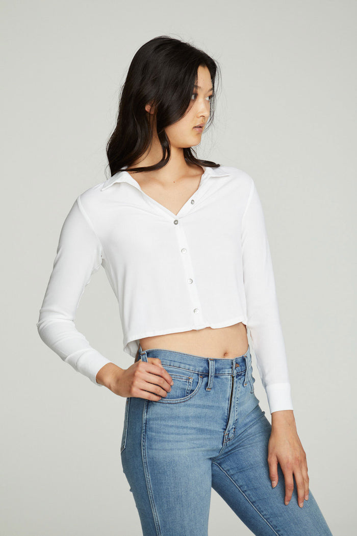 Cropped Long Sleeve Button Down Shirt WOMENS chaserbrand