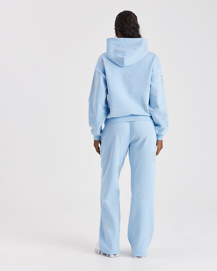 Crystal Wide Leg Jogger - Light Blue/Rhinestone