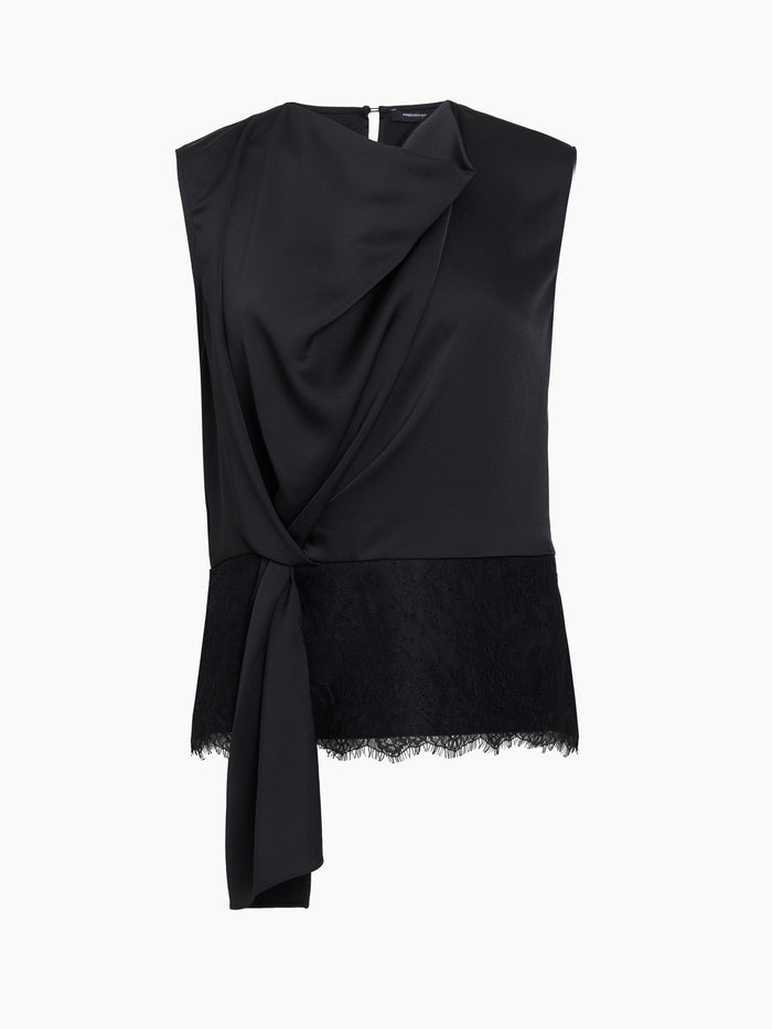 Dahlia Dark Grey Satin Draped Lace Hem Top