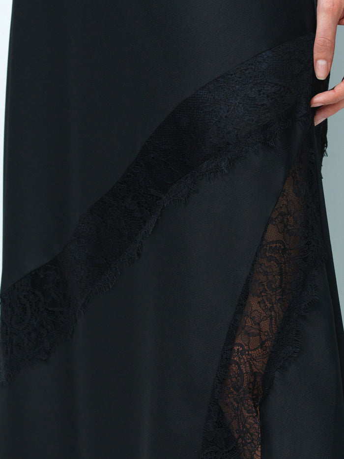Dahlia Dark Grey Satin Lace Mix Midi Skirt