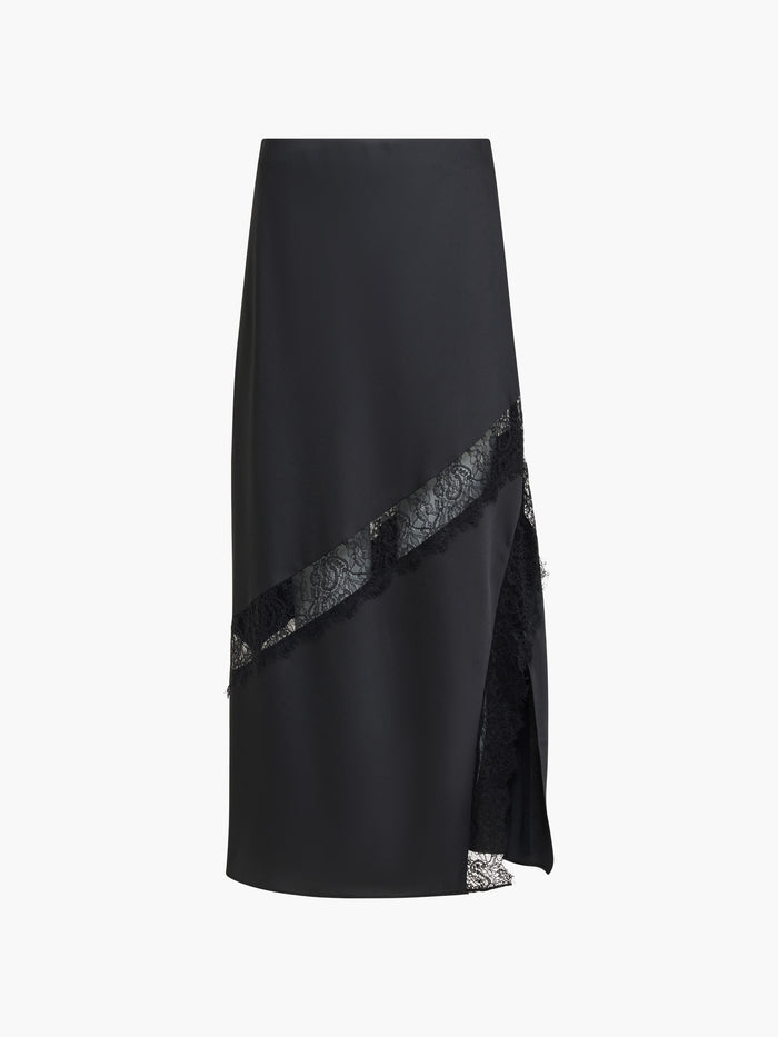 Dahlia Dark Grey Satin Lace Mix Midi Skirt