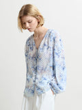 Daisy Floral Chevron Relaxed Blue Blouse