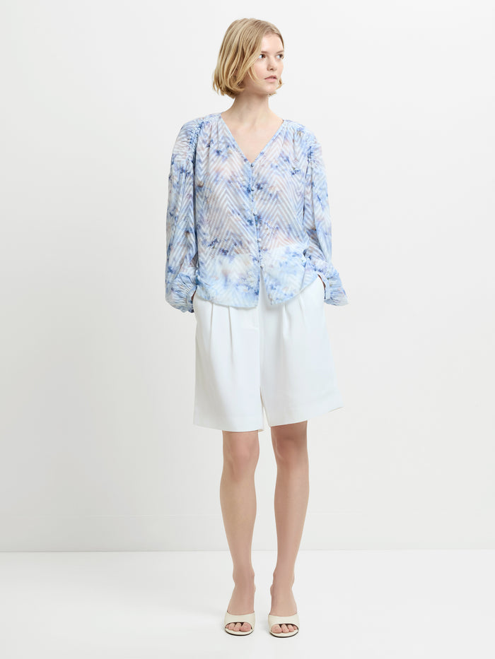 Daisy Floral Chevron Relaxed Blue Blouse