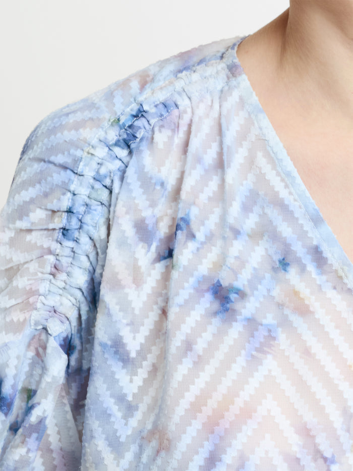 Daisy Floral Chevron Relaxed Blue Blouse