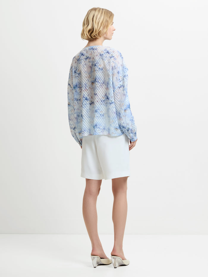 Daisy Floral Chevron Relaxed Blue Blouse