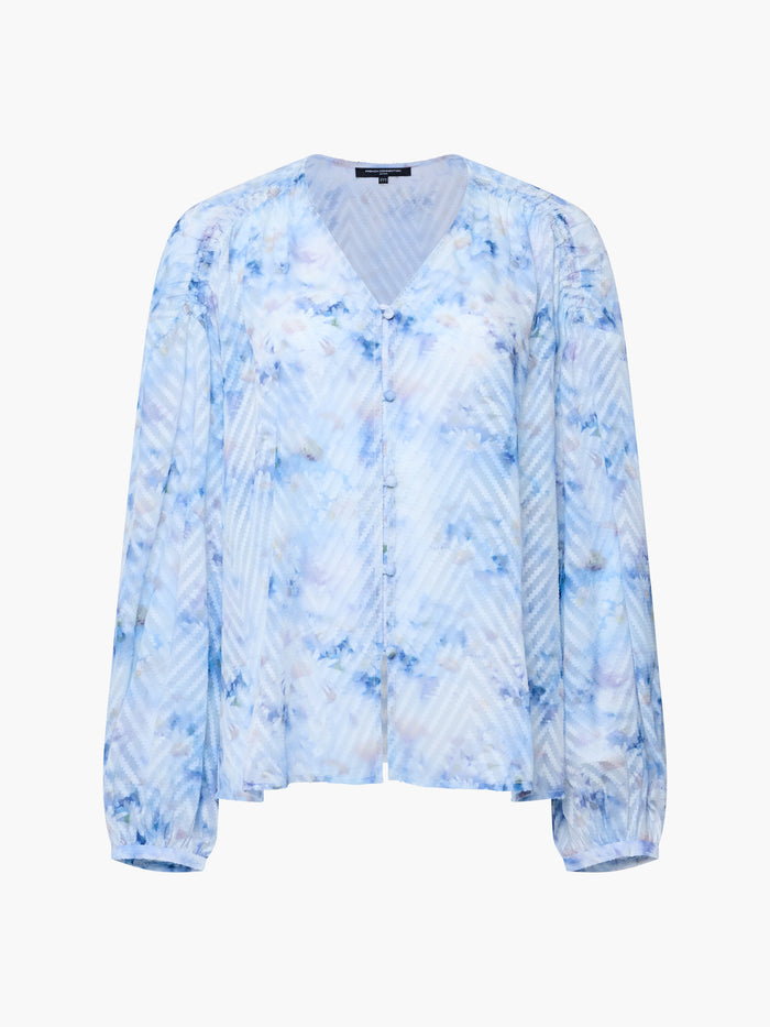 Daisy Floral Chevron Relaxed Blue Blouse