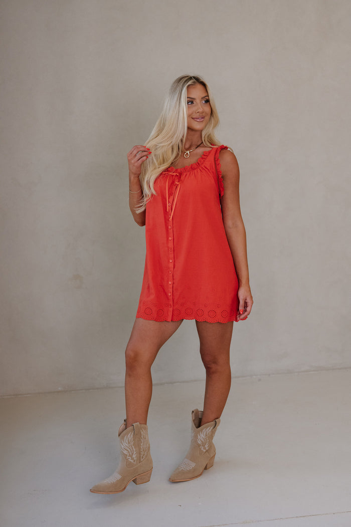 Daisy Scalloped Lace Mini Dress-Red