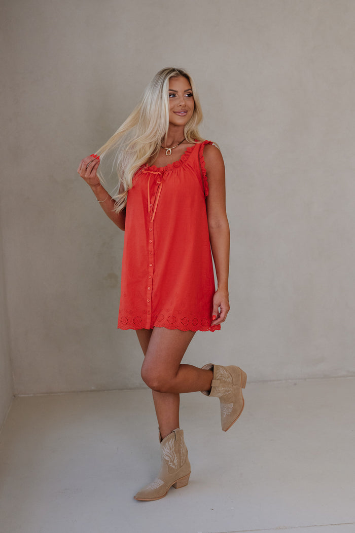 Daisy Scalloped Lace Mini Dress-Red