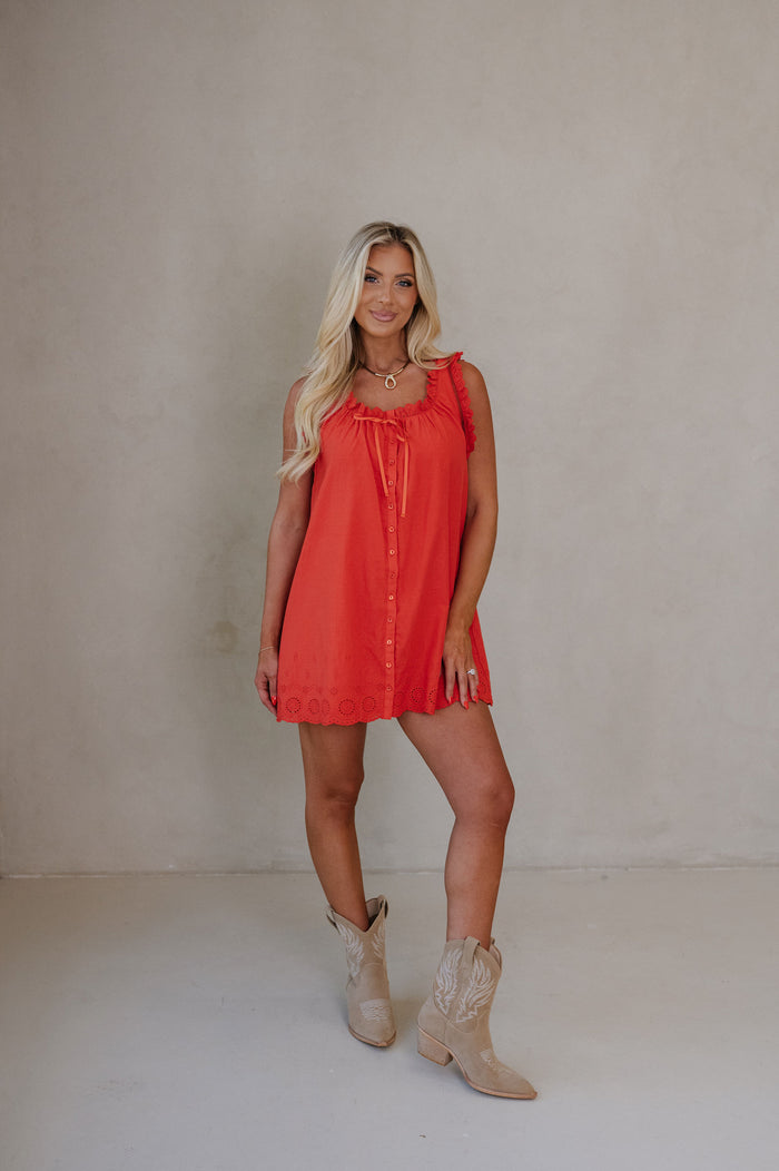Daisy Scalloped Lace Mini Dress-Red