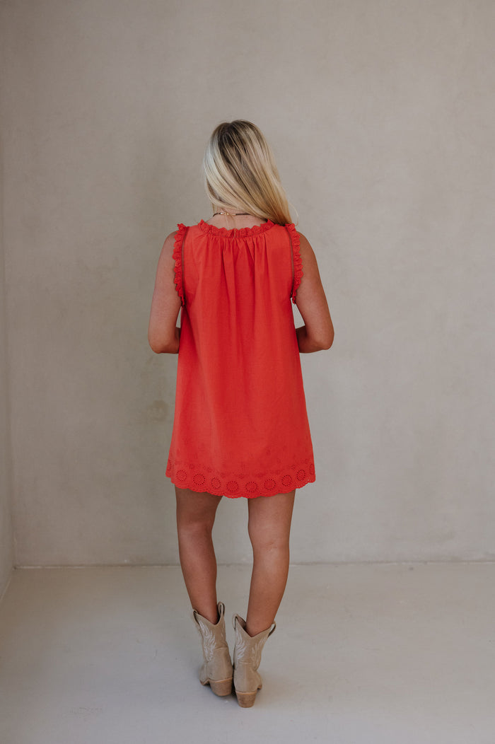 Daisy Scalloped Lace Mini Dress-Red