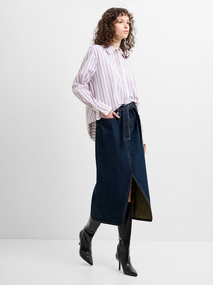 Dallas Denim Belted Midi Skirt