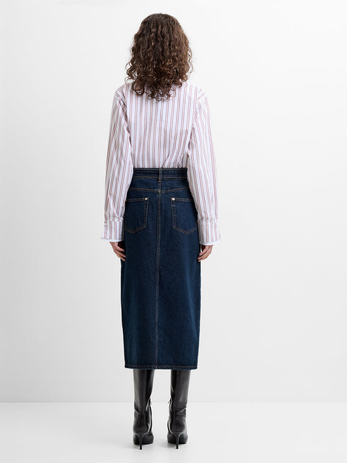 Dallas Denim Belted Midi Skirt