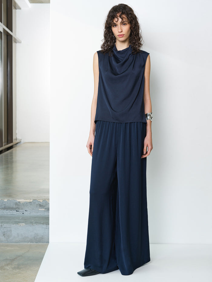 Damasco Air Flow Sleeveless Cowl Neck Navy Top