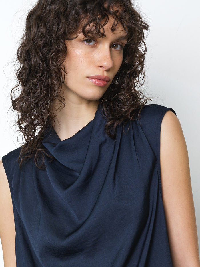 Damasco Air Flow Sleeveless Cowl Neck Navy Top