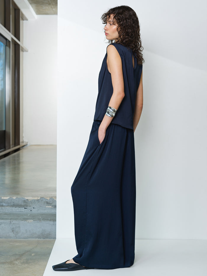 Damasco Air Flow Sleeveless Cowl Neck Navy Top