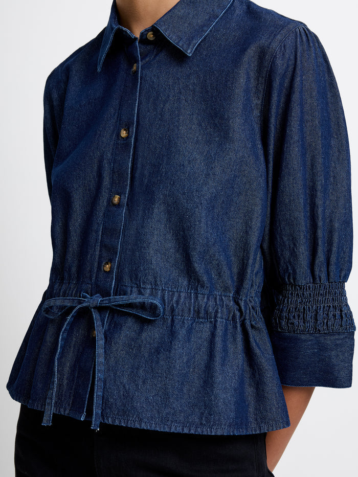 Dark Blue Chambray Tie Waist Shirt