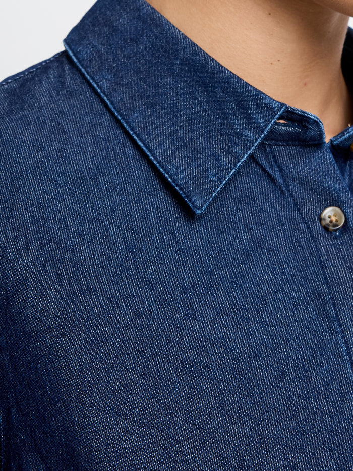 Dark Blue Chambray Tie Waist Shirt