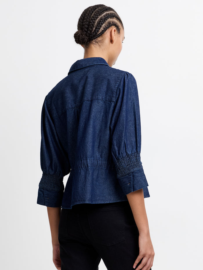 Dark Blue Chambray Tie Waist Shirt