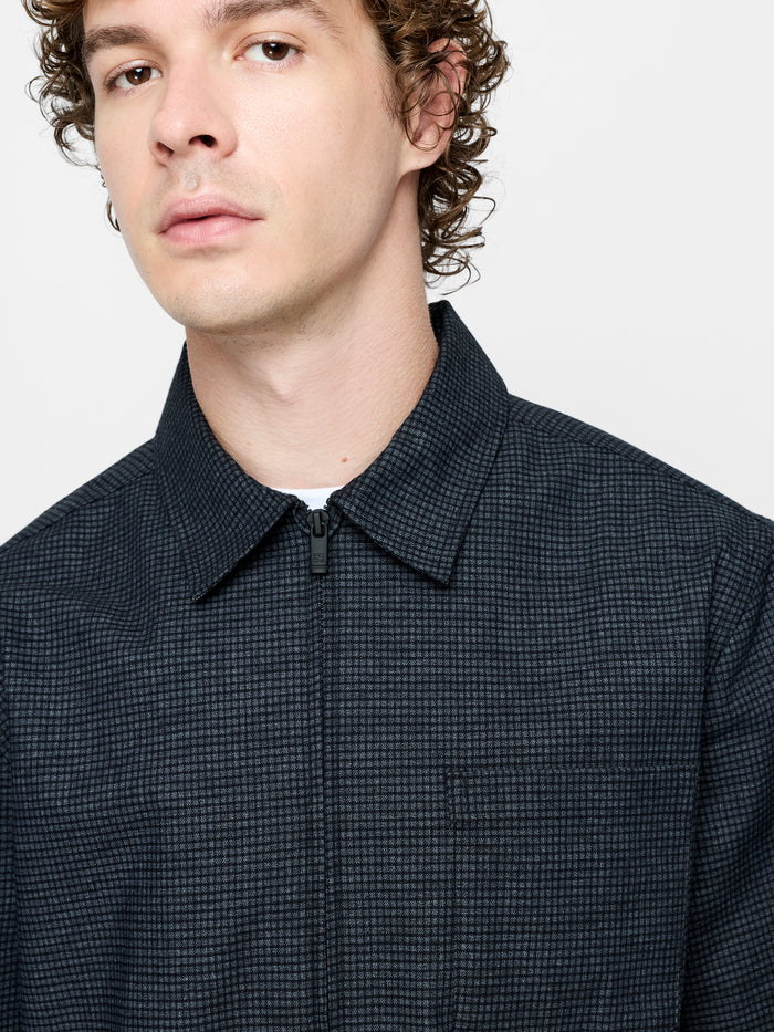Dark Grey Mini Check Zip Overshirt