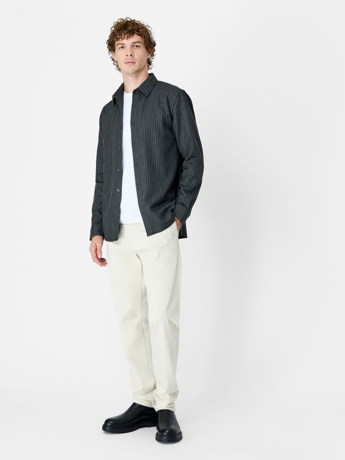 Dark Grey Pinstripe Flannel Regular Fit Shirt
