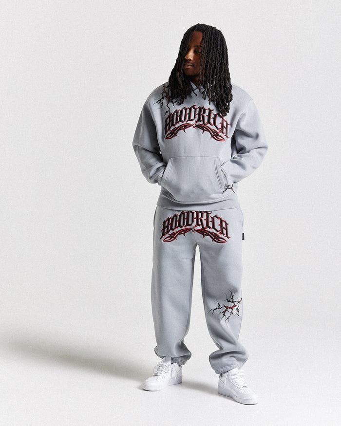 Dark Oversized Hoodie - Grey/Black/Red