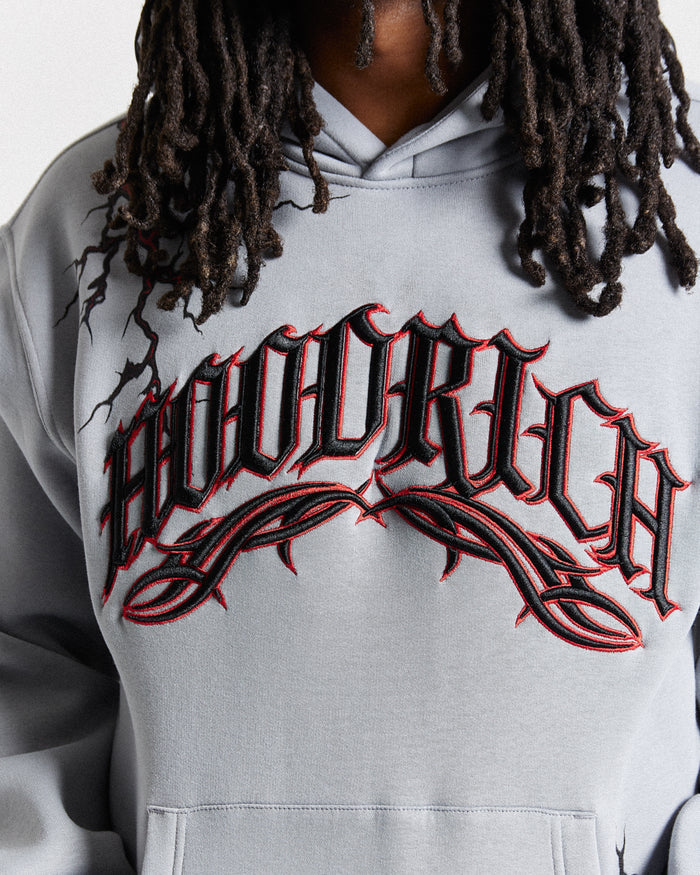 Dark Oversized Hoodie - Grey/Black/Red