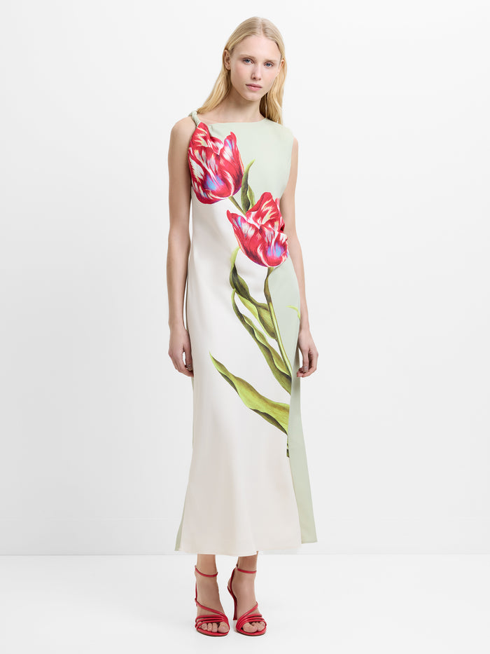 Dori Satin Floral Printed Maxi Dress