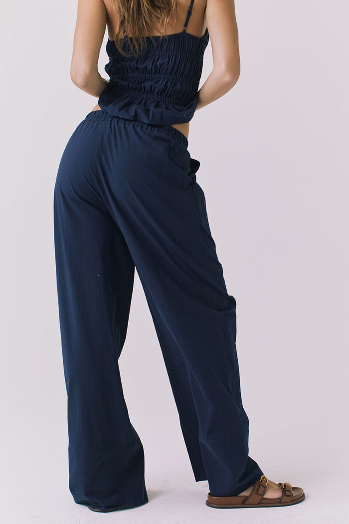 Chaser Dorit Trousers in Navy shown from the back with an easy comfortable fit and clean finish