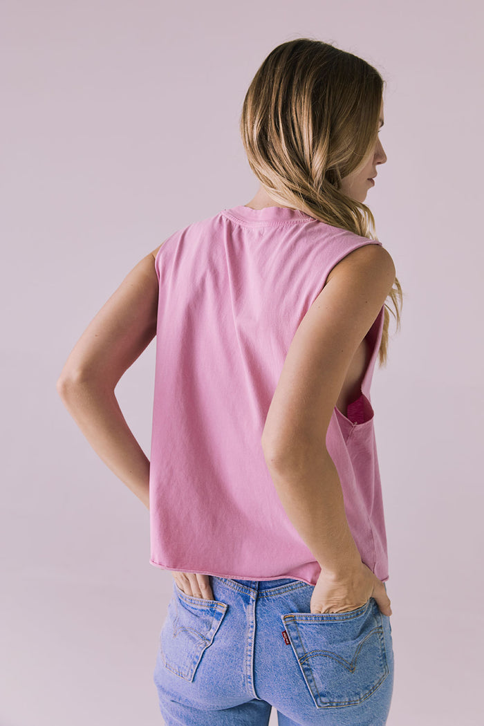 Back view of the Chaser Eagle Bubblegum Tank showing clean seaming and relaxed hemline