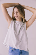 Close-up of the Chaser Eagle Light Heather Grey Tank showing soft cotton texture and relaxed sleeveless silhouette