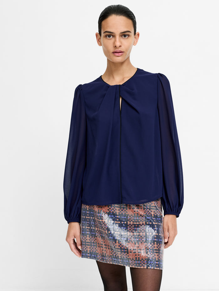 Eden Navy Georgette Twist Neck Blouse