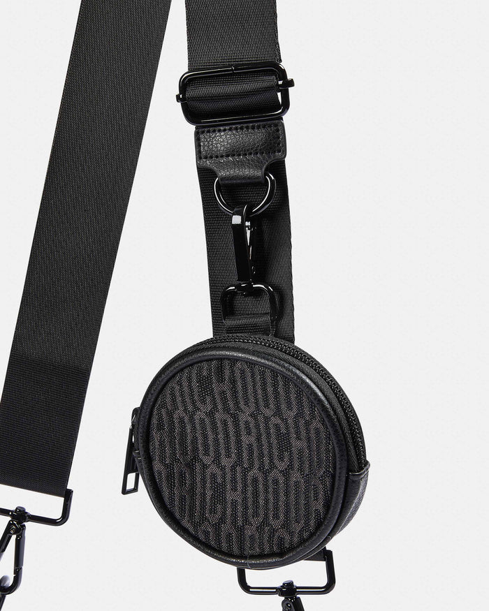 Black bag with a strap on a white background