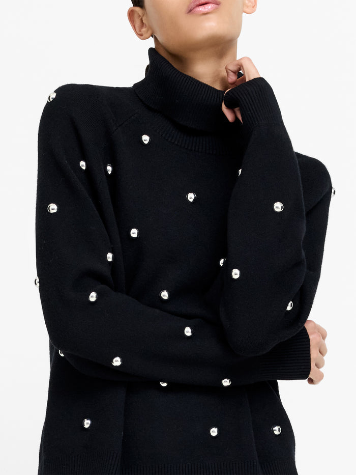 Elna Black Studded Roll Neck Jumper