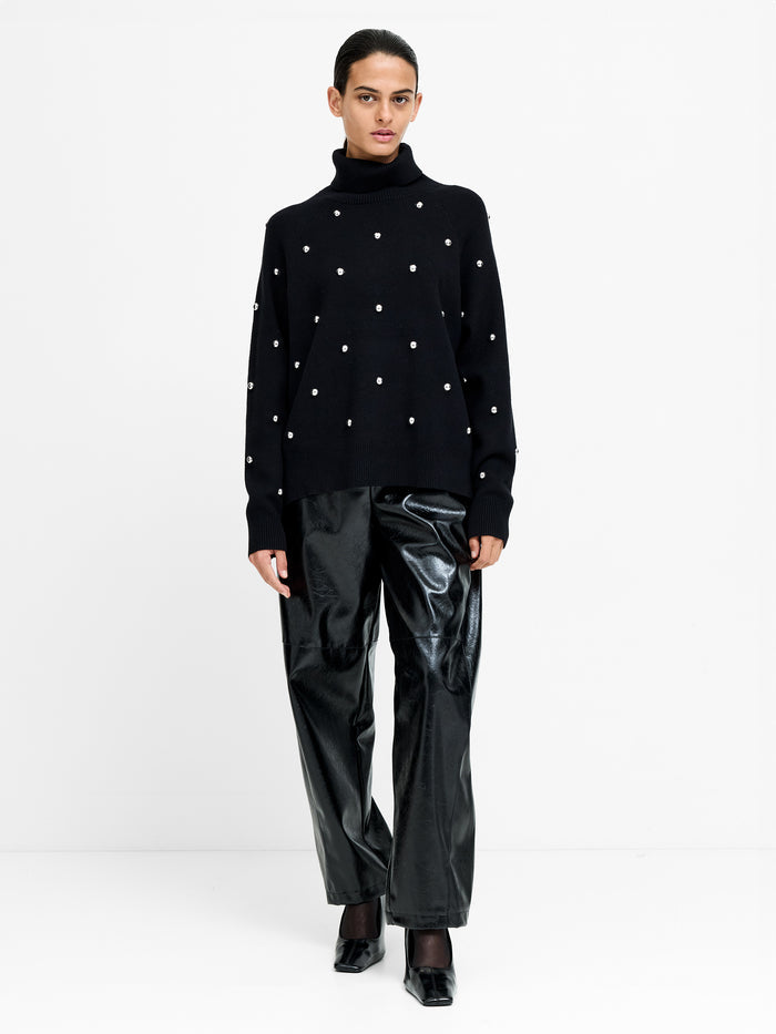 Elna Black Studded Roll Neck Jumper