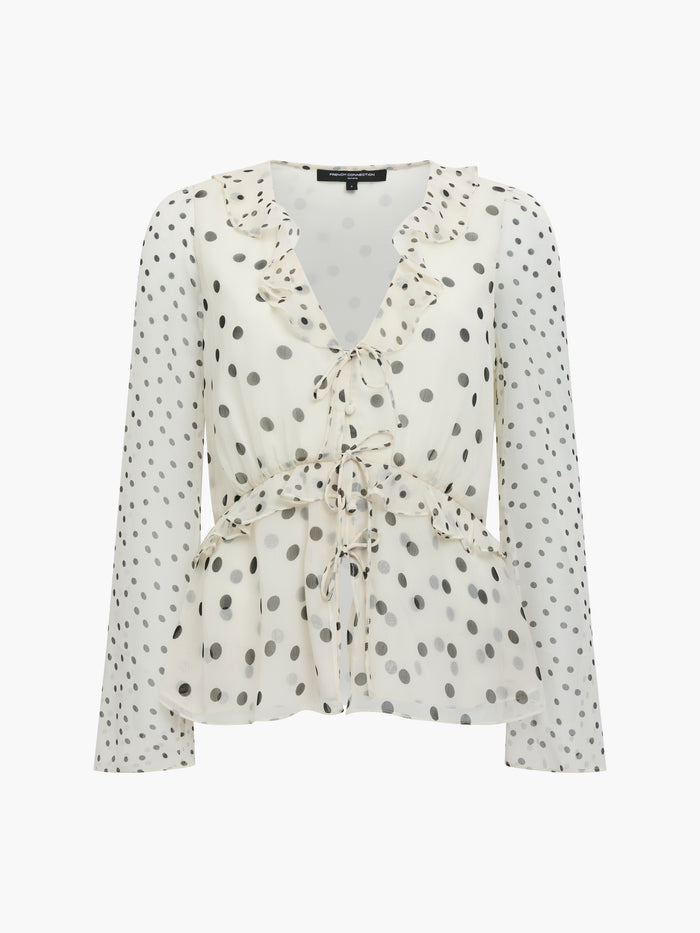Emina Chiffon Monochrome Polka Dot Ruffle Top