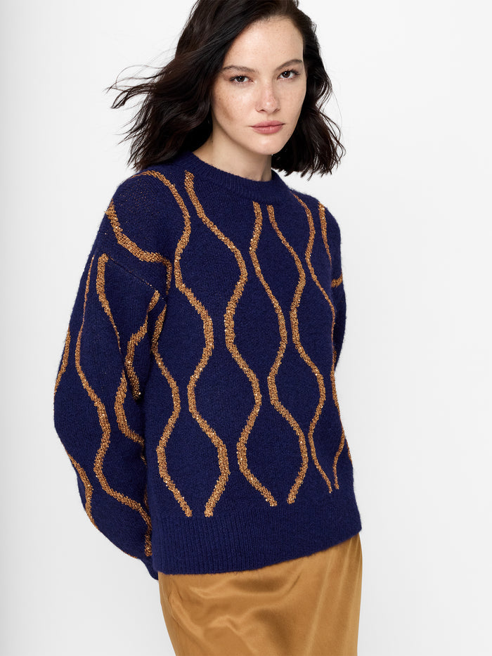 Emley Navy Sequin Knit Jumper