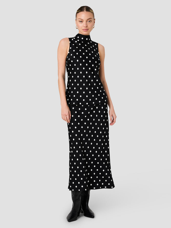 Ennis Black and White Polka Dot Eco Satin Bow Top