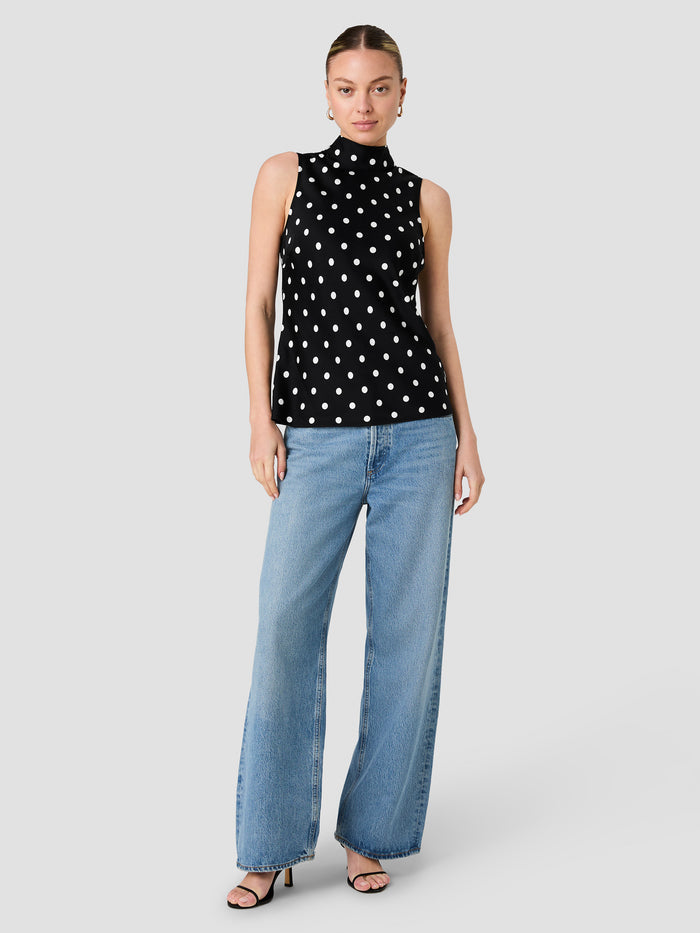 Ennis Black and White Polka Dot Eco Satin Bow Top