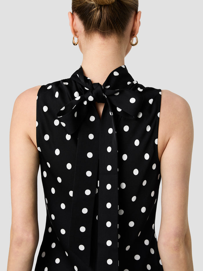 Ennis Black and White Polka Dot Eco Satin Bow Top