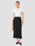Ennis Black and White Polka Dot Eco Satin Midi Skirt