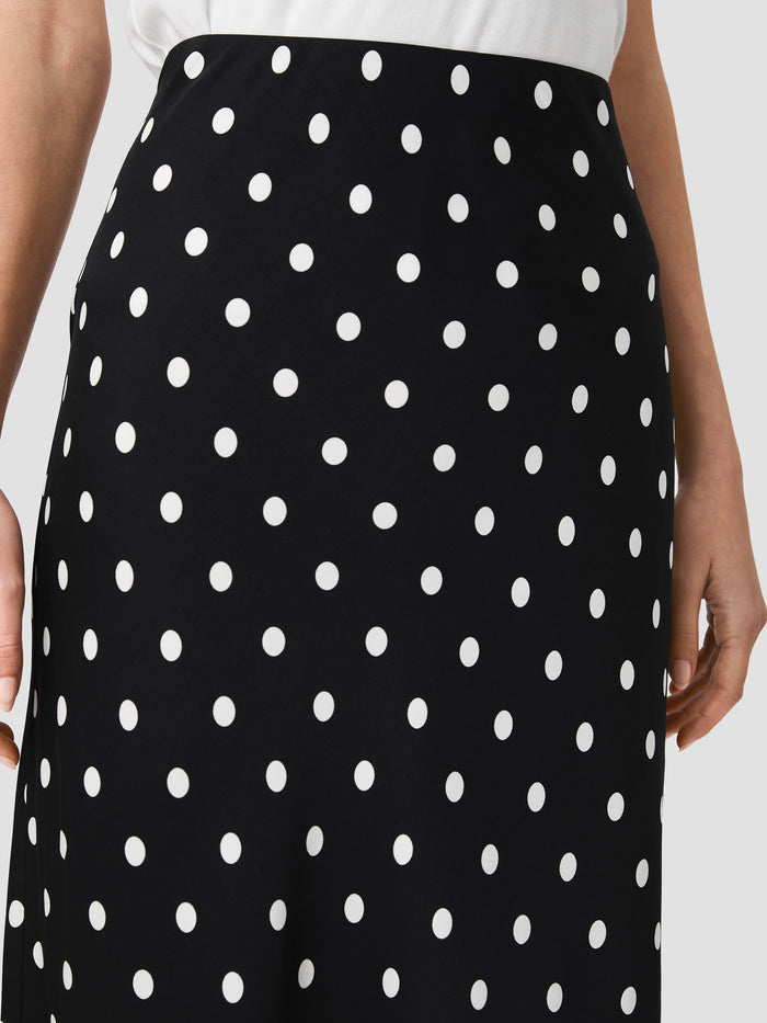 Ennis Black and White Polka Dot Eco Satin Midi Skirt