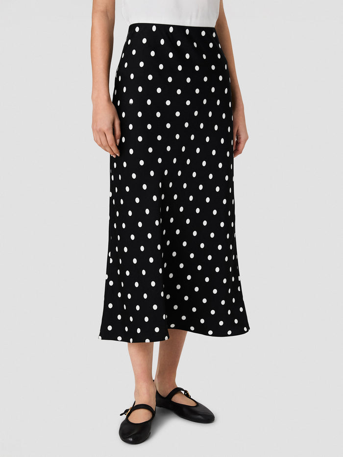 Ennis Black and White Polka Dot Eco Satin Midi Skirt