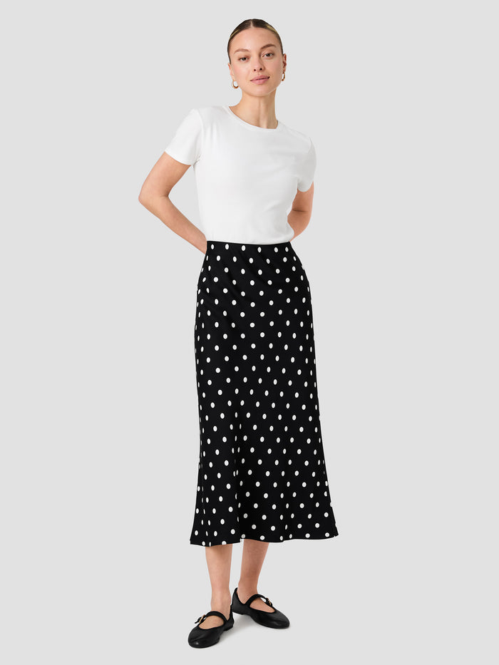 Ennis Black and White Polka Dot Eco Satin Midi Skirt