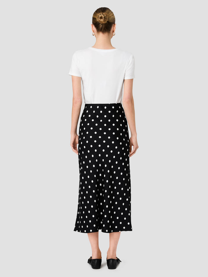 Ennis Black and White Polka Dot Eco Satin Midi Skirt