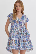 Entro Floral print short sleeve v-neck mini dress