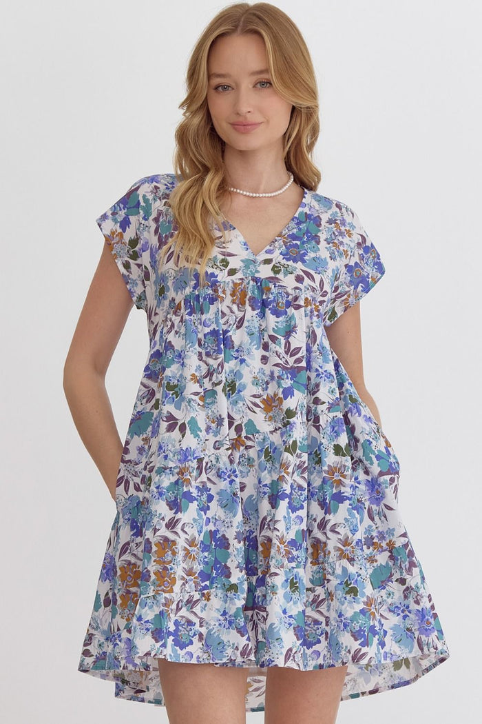 Entro Floral print short sleeve v-neck mini dress