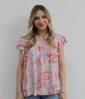 Entro Floral print v-neck ruffle sleeve top